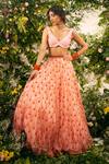Shop_TUHINA SRIVASTAVA_Pink Tulle Embroidery Resham V Neck Tulip Lehenga Set For Women_Online_at_Aza_Fashions