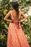 Buy_TUHINA SRIVASTAVA_Pink Tulle Embroidery Resham V Neck Tulip Lehenga Set For Women