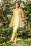 Buy_TUHINA SRIVASTAVA_Green Raw Silk Embroidered Resham Square Floral Jacket And Pant Set For Women_at_Aza_Fashions