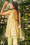 Shop_TUHINA SRIVASTAVA_Green Raw Silk Embroidered Resham Square Floral Jacket And Pant Set For Women_at_Aza_Fashions