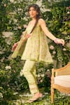 Shop_TUHINA SRIVASTAVA_Green Raw Silk Embroidered Resham Square Floral Jacket And Pant Set For Women_Online_at_Aza_Fashions