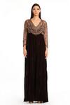 Buy_Rocky Star_Brown Velvet Embroidered Bead V Neck Yoke Jumpsuit  _at_Aza_Fashions