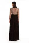 Shop_Rocky Star_Brown Velvet Embroidered Bead V Neck Yoke Jumpsuit  _at_Aza_Fashions