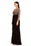 Buy_Rocky Star_Brown Velvet Embroidered Bead V Neck Yoke Jumpsuit  _Online_at_Aza_Fashions