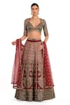 Buy_Rocky Star_Red Brocade Woven Floral Sweetheart Neck Paisley Bridal Lehenga Set _at_Aza_Fashions