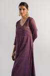 Shop_Tussah By Siddhi Shah_Purple Kurta  Tissue Hand Embroidered Sequins V A-line And Salwar Set  _Online_at_Aza_Fashions