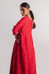 Tussah By Siddhi Shah_Red Chanderi Hand Embroidered Sequins V Neck A-line Kurta And Pant Set  _Online_at_Aza_Fashions