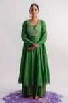Buy_Tussah By Siddhi Shah_Green Anarkali  Slub Silk Hand Embroidered Beads Yoke With Inner  _at_Aza_Fashions