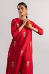 Buy_Tussah By Siddhi Shah_Red Kurta  Slub Silk Hand Embroidered Sequins Round And Pant Set  _Online_at_Aza_Fashions