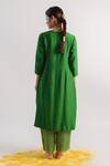 Shop_Tussah By Siddhi Shah_Green Kurta  Slub Silk Hand Embroidered Neck A-line And Pant Set  _at_Aza_Fashions