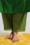 Buy_Tussah By Siddhi Shah_Green Kurta  Slub Silk Hand Embroidered Neck A-line And Pant Set  _Online_at_Aza_Fashions