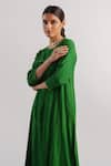 Shop_Tussah By Siddhi Shah_Green Kurta  Slub Silk Hand Embroidered Neck A-line And Pant Set  _Online_at_Aza_Fashions