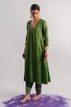 Shop_Tussah By Siddhi Shah_Green Kurta  Tissue Hand Embroidered Sequins V Neck And Salwar Set  _Online_at_Aza_Fashions