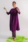 Buy_Tussah By Siddhi Shah_Purple Kurta  Tissue Hand Embroidered Beads Neck A-line And Pant Set  _at_Aza_Fashions
