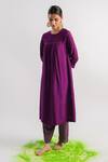 Shop_Tussah By Siddhi Shah_Purple Kurta  Tissue Hand Embroidered Beads Neck A-line And Pant Set  _at_Aza_Fashions