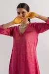 Tussah By Siddhi Shah_Pink Kurta  Tissue Hand Embroidered Beads Round A-line And Salwar Set  _Online_at_Aza_Fashions