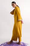 Tussah By Siddhi Shah_Yellow Slub Silk Hand Embroidered Sequins Sleeve Hem Kurta And Pant Set  _Online_at_Aza_Fashions