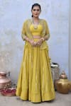 Buy_Tussah By Siddhi Shah_Yellow Spun Silk Hand Embroidered Sequins Round Jacket Lehenga Set  _at_Aza_Fashions