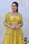 Tussah By Siddhi Shah_Yellow Spun Silk Hand Embroidered Sequins Round Jacket Lehenga Set  _Online_at_Aza_Fashions