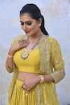 Buy_Tussah By Siddhi Shah_Yellow Spun Silk Hand Embroidered Sequins Round Jacket Lehenga Set  _Online_at_Aza_Fashions