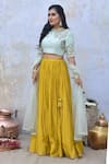 Tussah By Siddhi Shah_Yellow Lehenga  Spun Silk Hand Embroidered Beads Round Blouse Set  _Online_at_Aza_Fashions