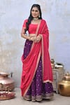 Shop_Tussah By Siddhi Shah_Purple Spun Silk Placement Hand Embroidered Sequins Blouse Lehenga Set  _at_Aza_Fashions