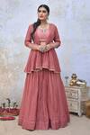 Buy_Tussah By Siddhi Shah_Pink Chanderi Embroidered Zari Round Striped Jacket Lehenga Set  _at_Aza_Fashions
