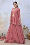 Tussah By Siddhi Shah_Pink Chanderi Embroidered Zari Round Striped Jacket Lehenga Set  _Online_at_Aza_Fashions