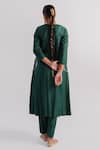 Shop_Tussah by Siddhi Shah_Green Spun Silk Embroidered Sequins Round Neck Kurta And Pant Set _at_Aza_Fashions