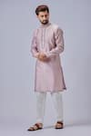 Buy_Chatenya Mittal_Cream Kurta  Silk Embroidered And Pyjama Pant Set_at_Aza_Fashions