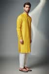 Shop_Chatenya Mittal_Yellow Kurta  Silk Blend Textured Self Design Hexagon Pattern Set _at_Aza_Fashions
