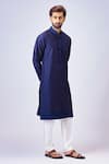 Shop_Chatenya Mittal_Blue Cotton Silk Embroidered Aari Kurta Set_at_Aza_Fashions