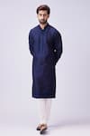 Chatenya Mittal_Blue Cotton Silk Embroidered Aari Kurta Set_Online_at_Aza_Fashions