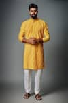 Buy_Chatenya Mittal_Yellow Cotton Silk Textured Pintucks Kurta And Pyjama Pant Set _at_Aza_Fashions