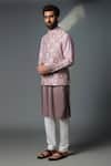 Buy_Chatenya Mittal_Grey Bundi  Silk Blend Printed Floral Jaal Kurta Set_Online_at_Aza_Fashions