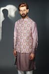 Shop_Chatenya Mittal_Grey Bundi  Silk Blend Printed Floral Jaal Kurta Set_Online_at_Aza_Fashions