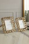 Buy_Elm & Oak_Gold Stainless Steel Carved Work Ginkgo Leaf Frame Set_at_Aza_Fashions