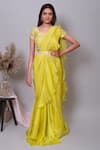 Buy_Nayantaara_Yellow Satin Organza Hand Midsummer Ruffle Saree With Blouse _at_Aza_Fashions