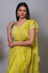 Nayantaara_Yellow Satin Organza Hand Midsummer Ruffle Saree With Blouse _at_Aza_Fashions