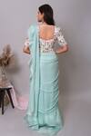 Shop_Nayantaara_Blue Satin Organza Hand Candy Crush Ruffle Pre-draped Saree With Blouse _at_Aza_Fashions