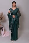 Buy_Nayantaara_Green Organza, Silk Cut Work, Sequins, Beads Bottle Hand Embroidered Saree Set _at_Aza_Fashions