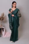 Nayantaara_Green Organza, Silk Cut Work, Sequins, Beads Bottle Hand Embroidered Saree Set _Online_at_Aza_Fashions