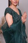 Buy_Nayantaara_Green Organza, Silk Cut Work, Sequins, Beads Bottle Hand Embroidered Saree Set _Online_at_Aza_Fashions