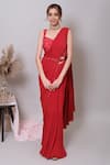 Buy_Nayantaara_Red Georgette, Silk Sequins, Beads Self Love Pre-draped Saree With Blouse _at_Aza_Fashions