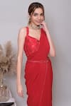 Buy_Nayantaara_Red Georgette, Silk Sequins, Beads Self Love Pre-draped Saree With Blouse _Online_at_Aza_Fashions