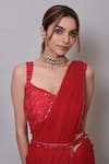 Shop_Nayantaara_Red Georgette, Silk Sequins, Beads Self Love Pre-draped Saree With Blouse _Online_at_Aza_Fashions