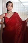 Buy_Nayantaara_Red Georgette, Silk Sequins, Beads Self Love Pre-draped Saree With Blouse 