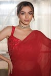 Nayantaara_Red Georgette, Silk Sequins, Beads Self Love Pre-draped Saree With Blouse _Online