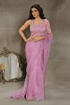 Buy_Nayantaara_Purple Saree Organza Silk Hand Embroidered Cut Dana Jasmine Love With Blouse _at_Aza_Fashions