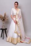 Buy_Nayantaara_Ivory Chanderi Silk Hand Embroidered Gota V Neck Heer Blouse Lehenga Set _at_Aza_Fashions